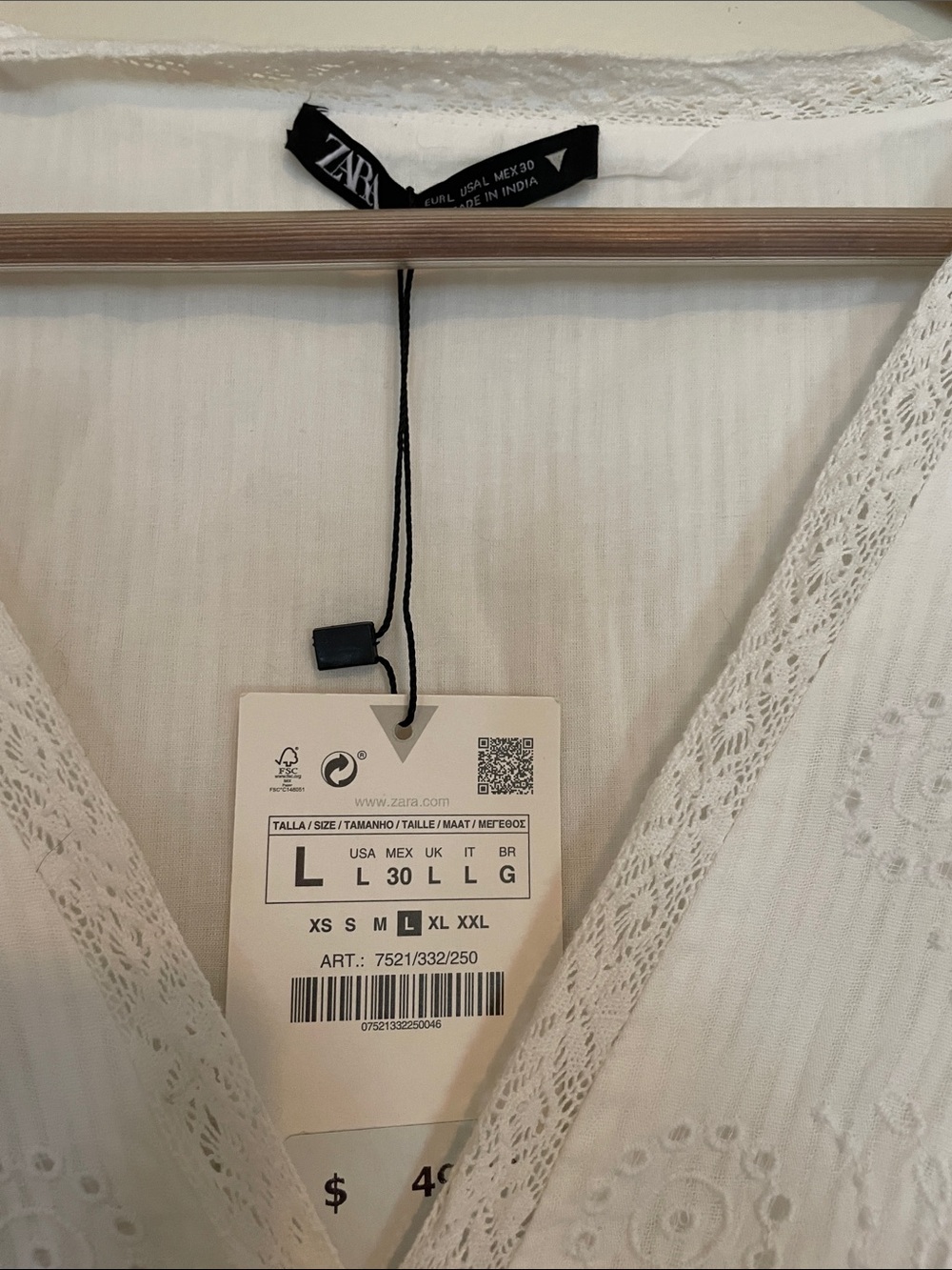 Zara White V-Neck Lace-Trim Dress - Picture 2 of 3
